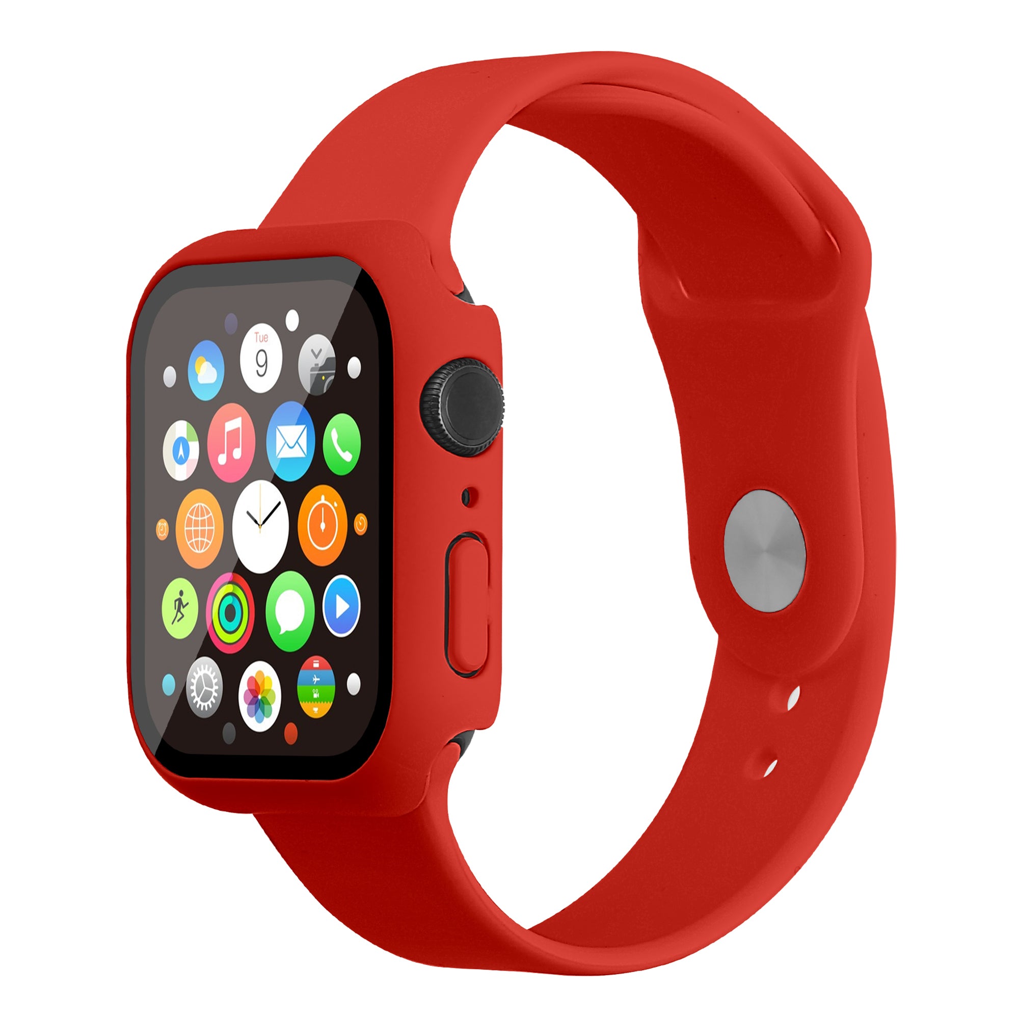 For Apple Watch Series 7 45mm Hard PC Watch Case with Tempered Glass Film + Silicone Watch Band Size S M For Apple Watch Series 7 45mm Hard PC Watch Case with Tempered Glass Film + Silicone Watch Band Size S M